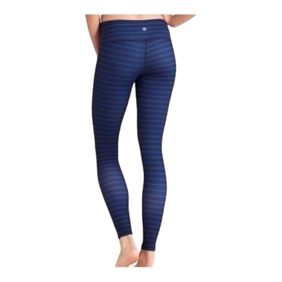Athleta Chaturanga Tight Leggings in Admiral Stripe Cobalt Blue & Navy Sz Small - Picture 2 of 9